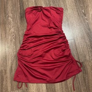Maroon white fox dress